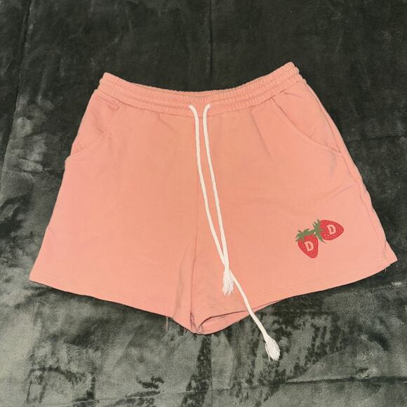 Dippin Daisy's Strawberries High Rise Drawstring Sweat Shorts Women's Small Pink - Picture 1 of 8